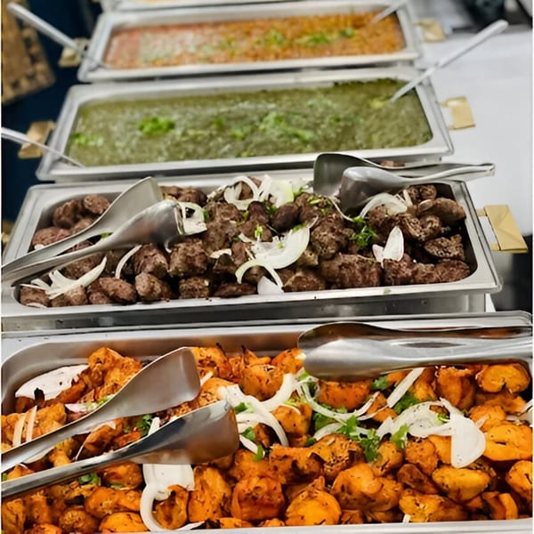Zaffron's buffet features Afghan dishes like chicken tikka, kofta, and two curries in chafing dishes.
